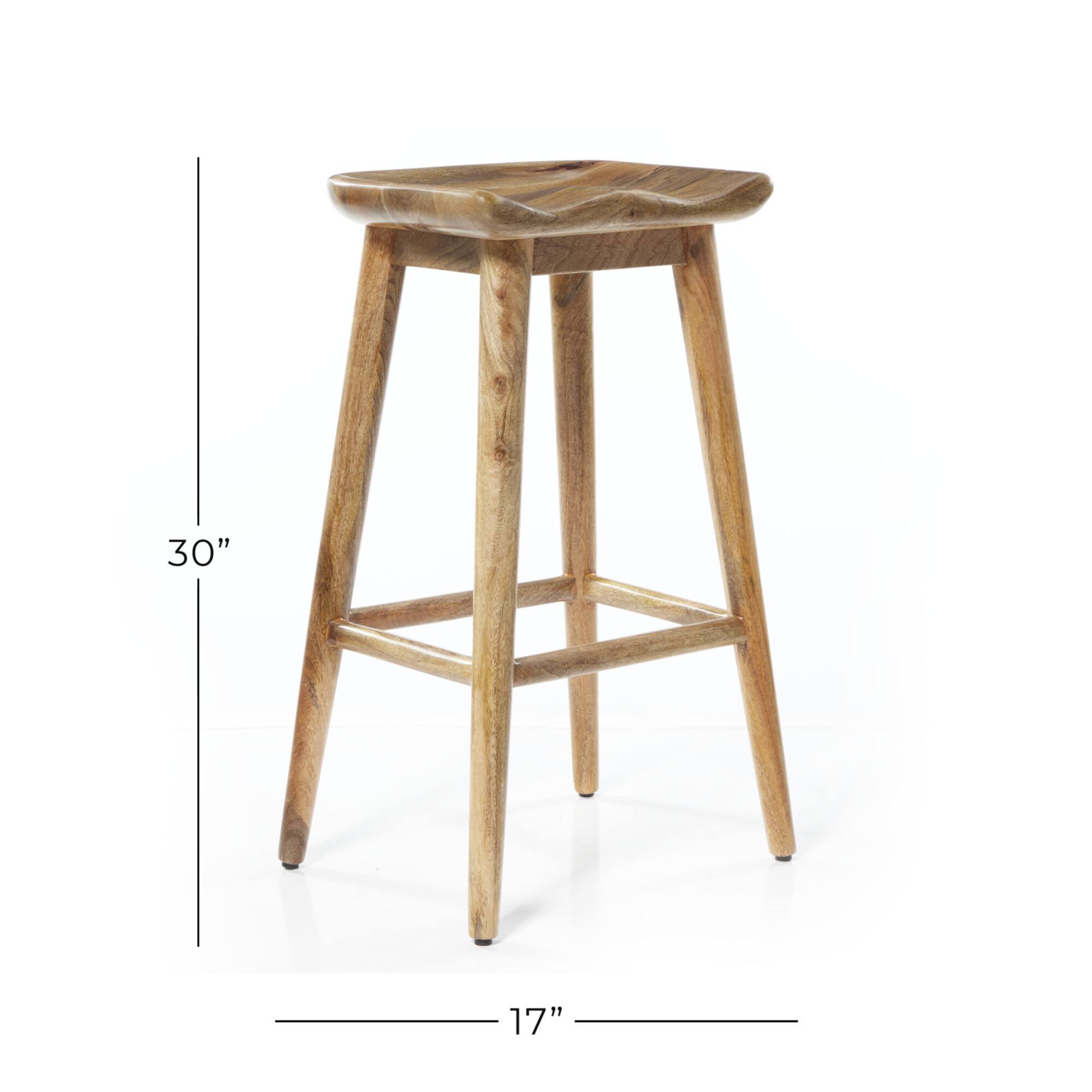 Brown Wood Contemporary Stool, 30" x 17" x 14"